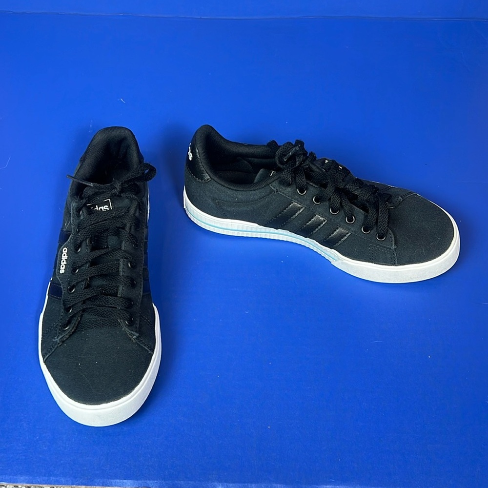 Adidas Black Canvas Striped Lace up Sneakers Court Shoes 6